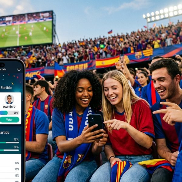 Socios de peña de fútbol participando activamente en votaciones y porras con la app Sivoy